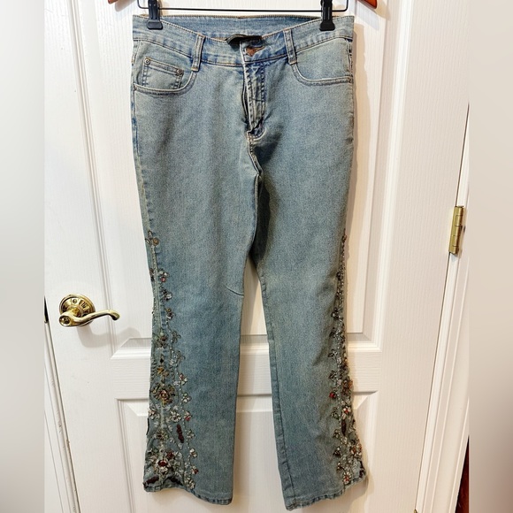 Vintage Boot Leg Jean Embellished with Unique Natural Stones & Beads - Picture 1 of 4